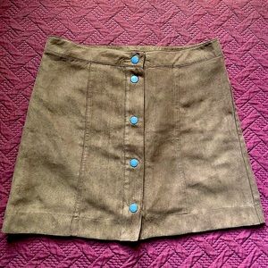 Suede Button Down Mini Skirt - Medium